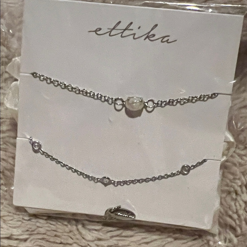 ettika Silver Crystal/opal stone Layered bracelet/anklet Set - Silver
